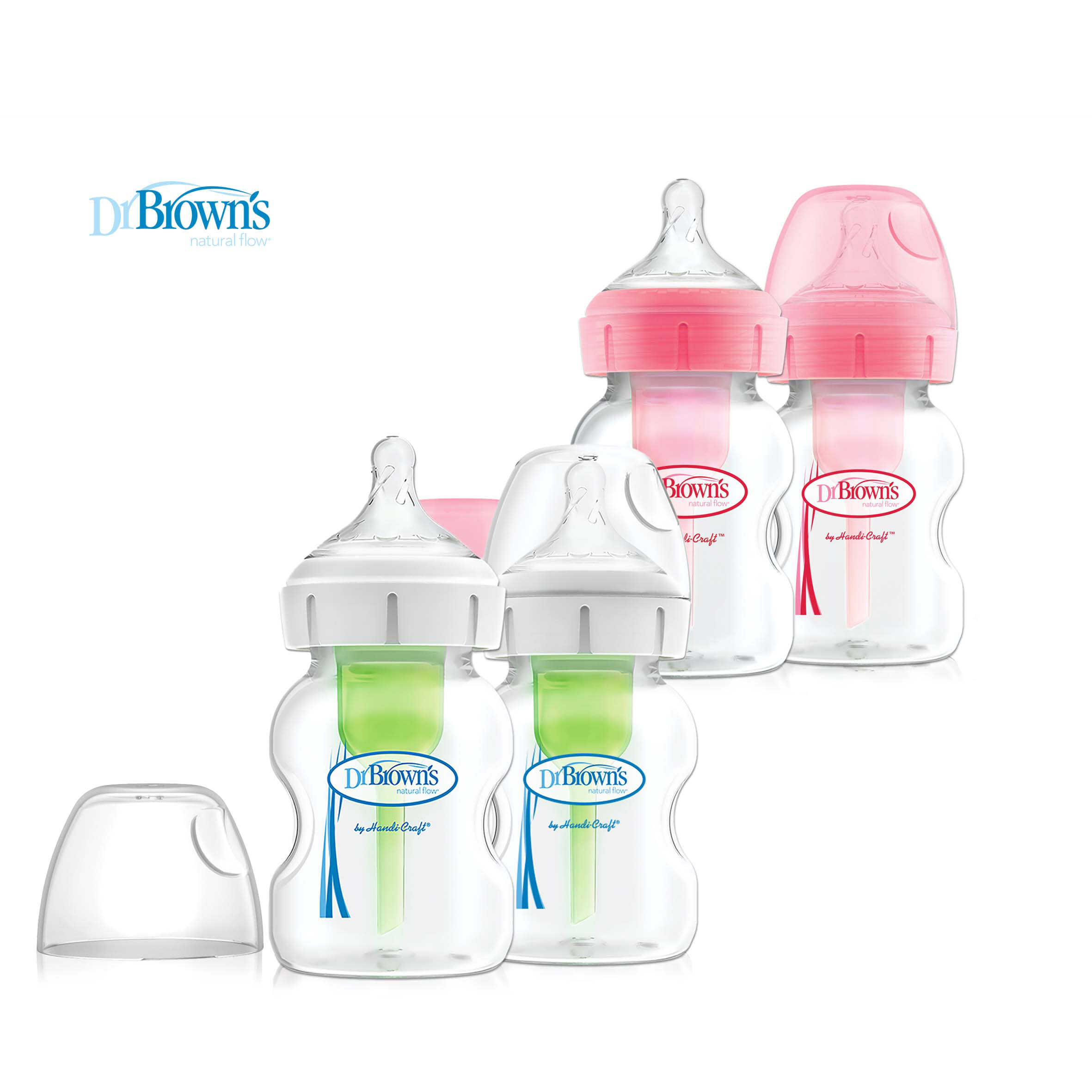 Dr Brown \'s 150ml PP Wide Neck "OPTIONS+" Feeding Bottle, 2-pack (Clear/Pink)