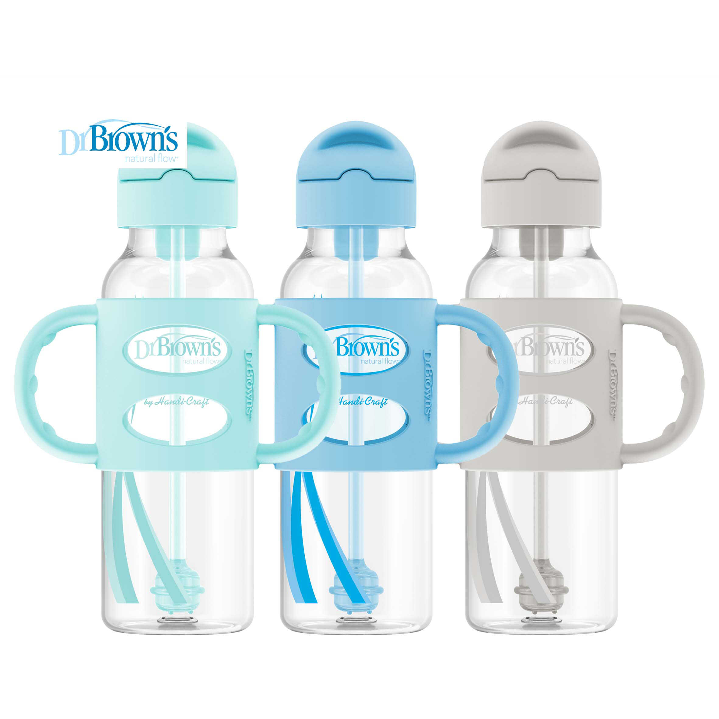 Dr Browns 250ml PP Narrow Neck Sippy Straw Bottle W/ Silicone Handle