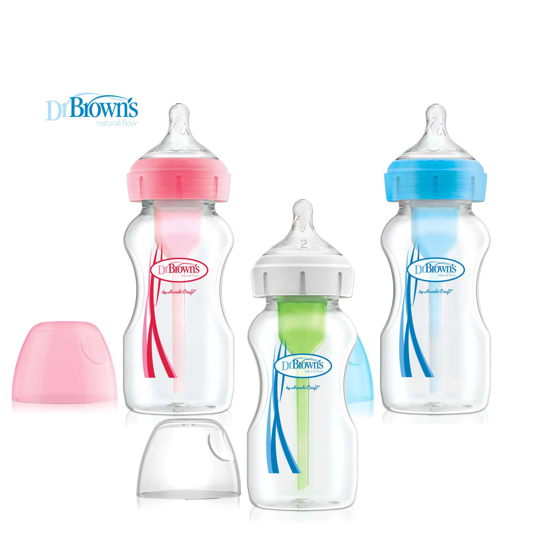 Dr Brown \'s 270ml PP Wide Neck "OPTIONS+" Feeding Bottle (Clear/Pink/Blue)