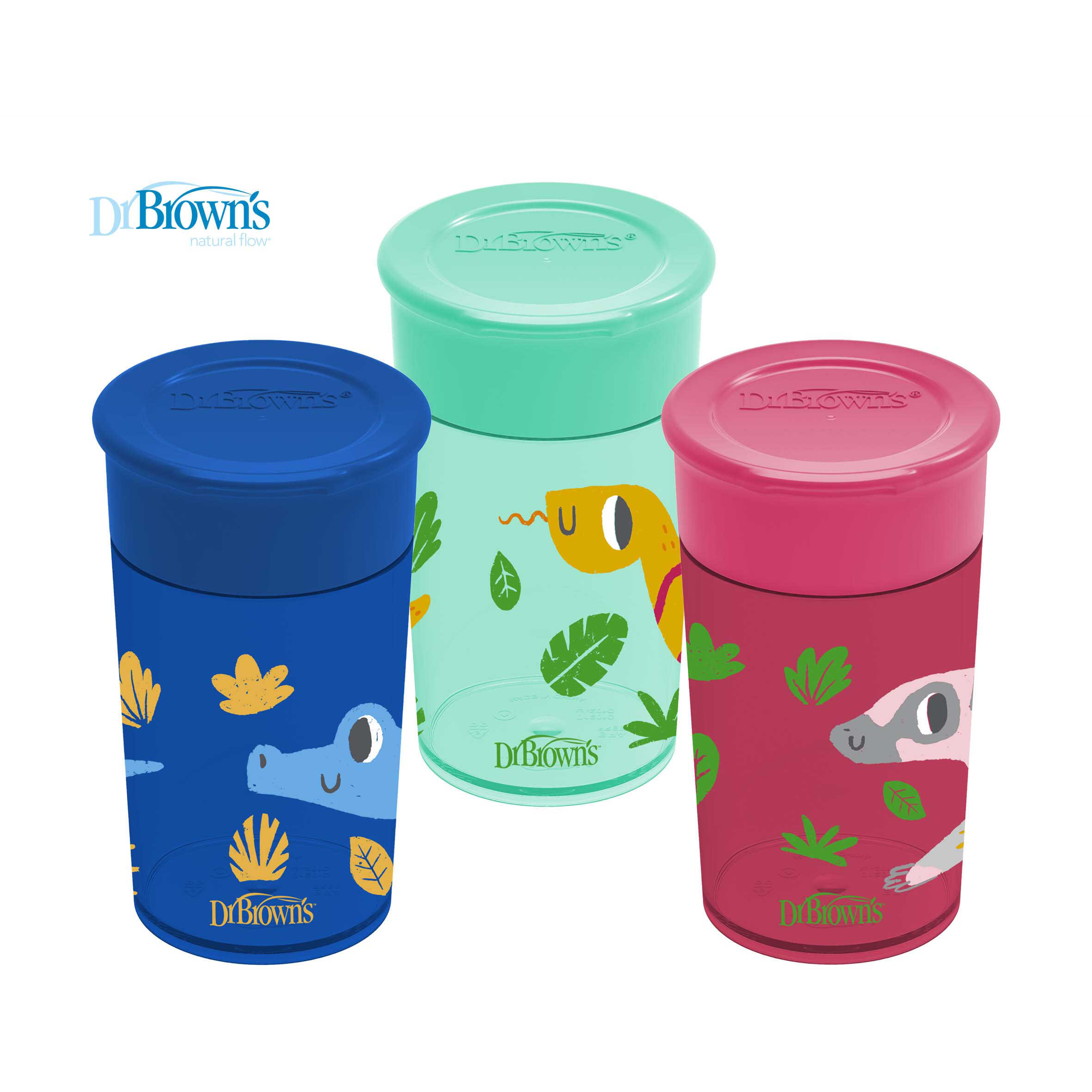 Dr Brown \'s Smooth Wall Cheers 360 Cup w/Handles, 300ml (9m+) (Blue/Green/Red)