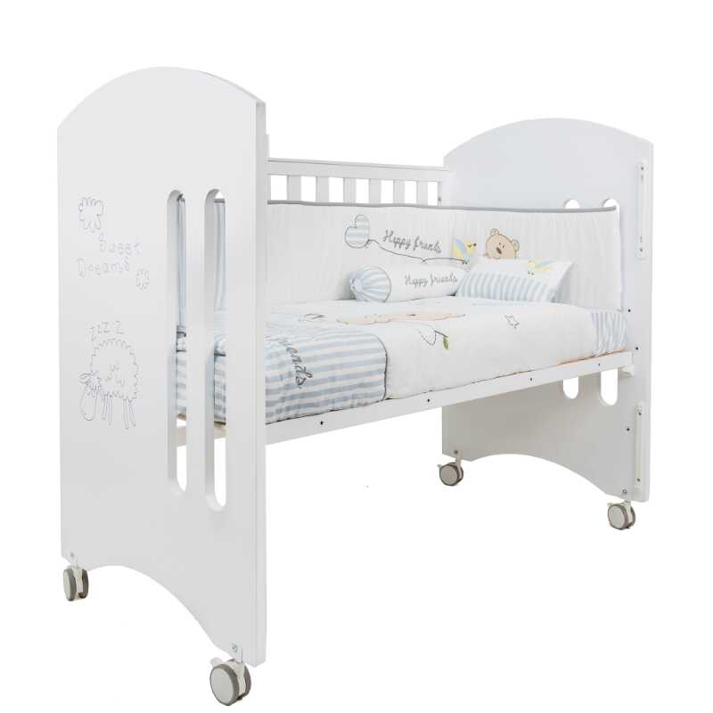 Happy Sheep Convertible Cot (White) with Mattress Bundle + FREE Toddler Side Guard
