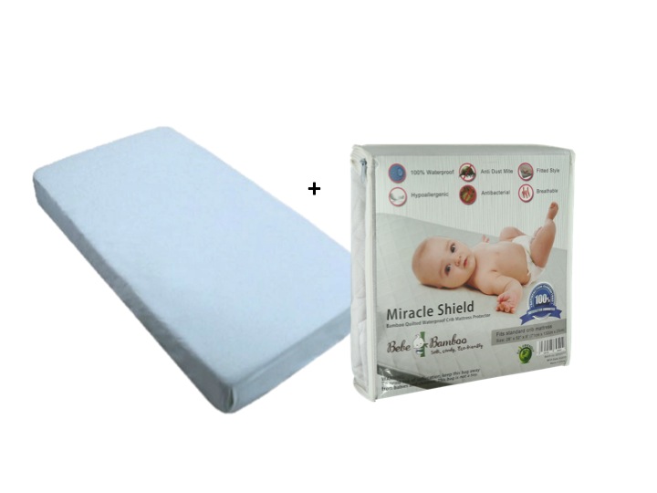 Award Winning Bebe Bamboo Fitted Crib Sheet + Miracle Shield Bamboo Quilted Mattress Protector