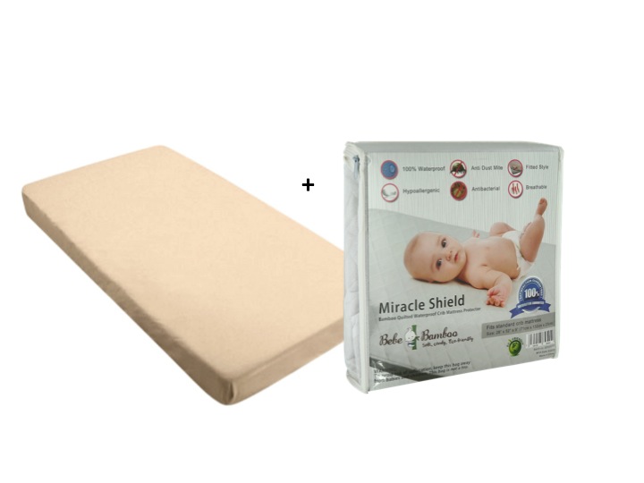 Award Winning Bebe Bamboo Fitted Crib Sheet + Miracle Shield Bamboo Quilted Mattress Protector