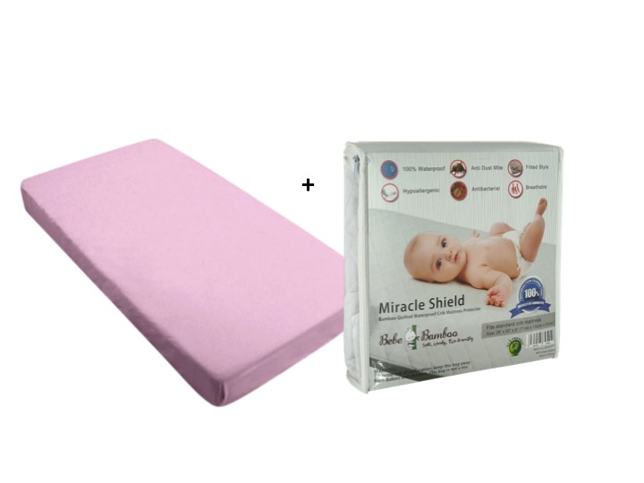 Award Winning Bebe Bamboo Fitted Crib Sheet + Miracle Shield Bamboo Quilted Mattress Protector