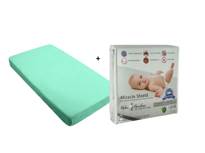 Award Winning Bebe Bamboo Fitted Crib Sheet + Miracle Shield Bamboo Quilted Mattress Protector
